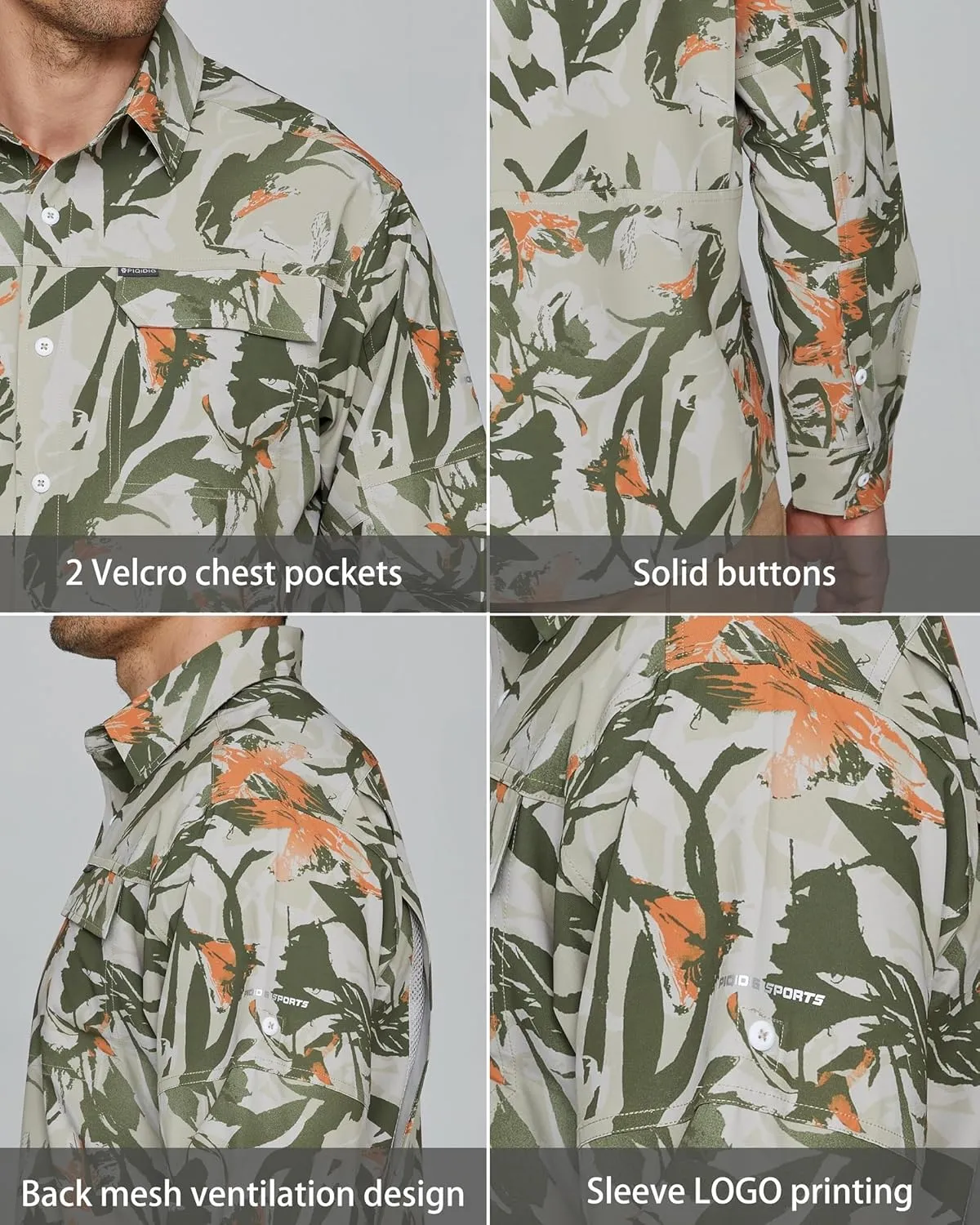 PIQIDIG Men's Long Sleeve Sun Protection Shirts UPF 50  Quick Dry Button Down Shirts Hiking Fishing Camping Travel Work