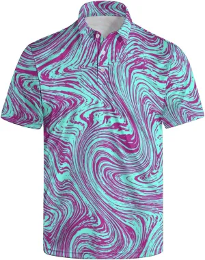 Polo Shirts for Men Funny Print Golf Polo Shirts for Men Lightweight 4 Way Stretch Men Golf Shirts Short Sleeve