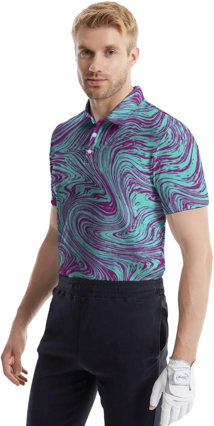 Polo Shirts for Men Funny Print Golf Polo Shirts for Men Lightweight 4 Way Stretch Men Golf Shirts Short Sleeve