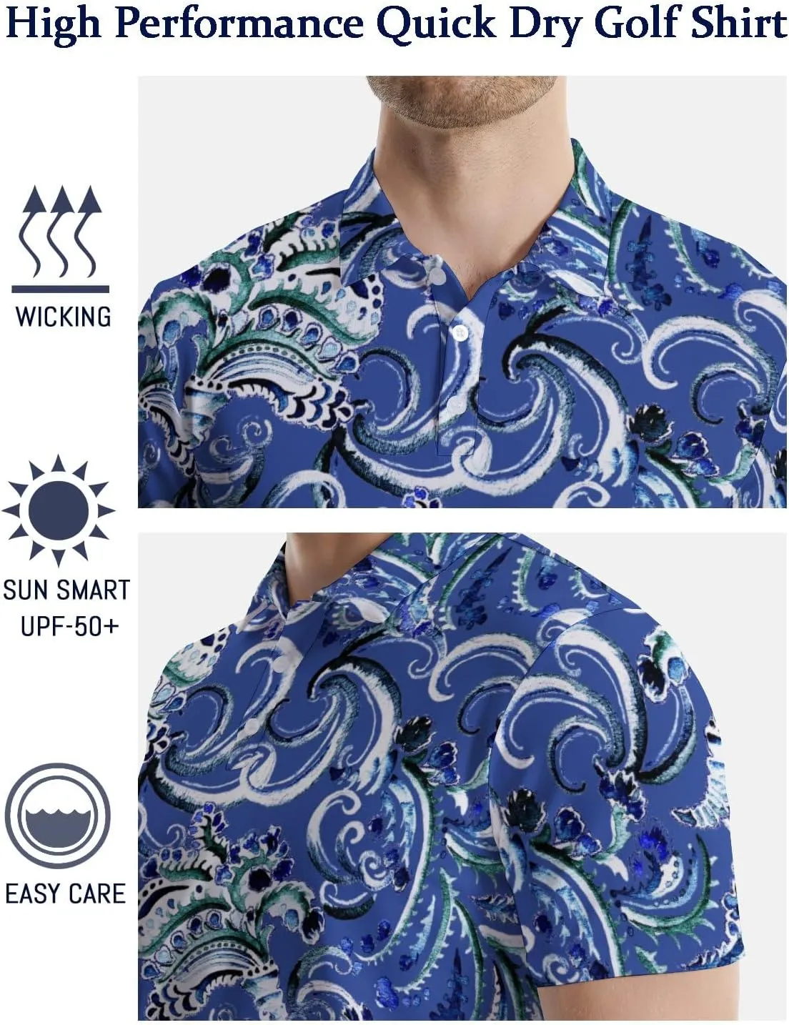 Polo Shirts for Men Funny Print Golf Polo Shirts for Men Lightweight 4 Way Stretch Men Golf Shirts Short Sleeve