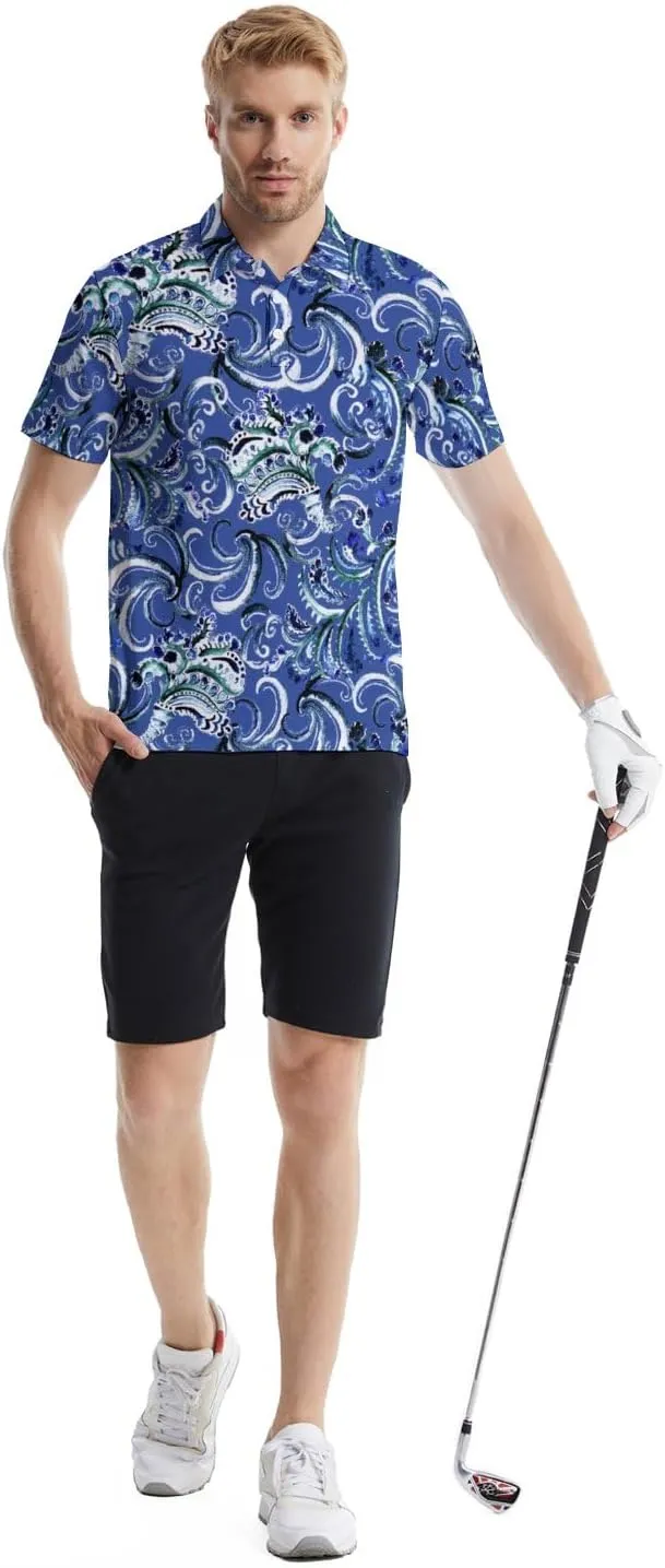 Polo Shirts for Men Funny Print Golf Polo Shirts for Men Lightweight 4 Way Stretch Men Golf Shirts Short Sleeve