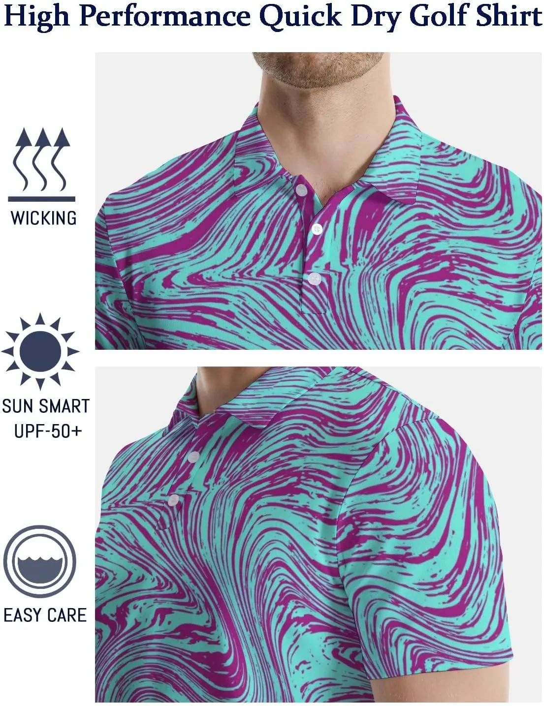 Polo Shirts for Men Funny Print Golf Polo Shirts for Men Lightweight 4 Way Stretch Men Golf Shirts Short Sleeve