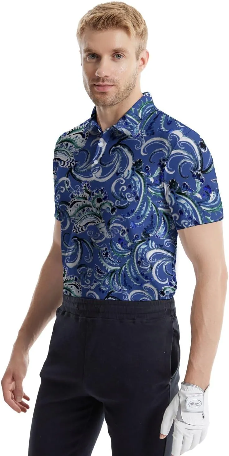 Polo Shirts for Men Funny Print Golf Polo Shirts for Men Lightweight 4 Way Stretch Men Golf Shirts Short Sleeve