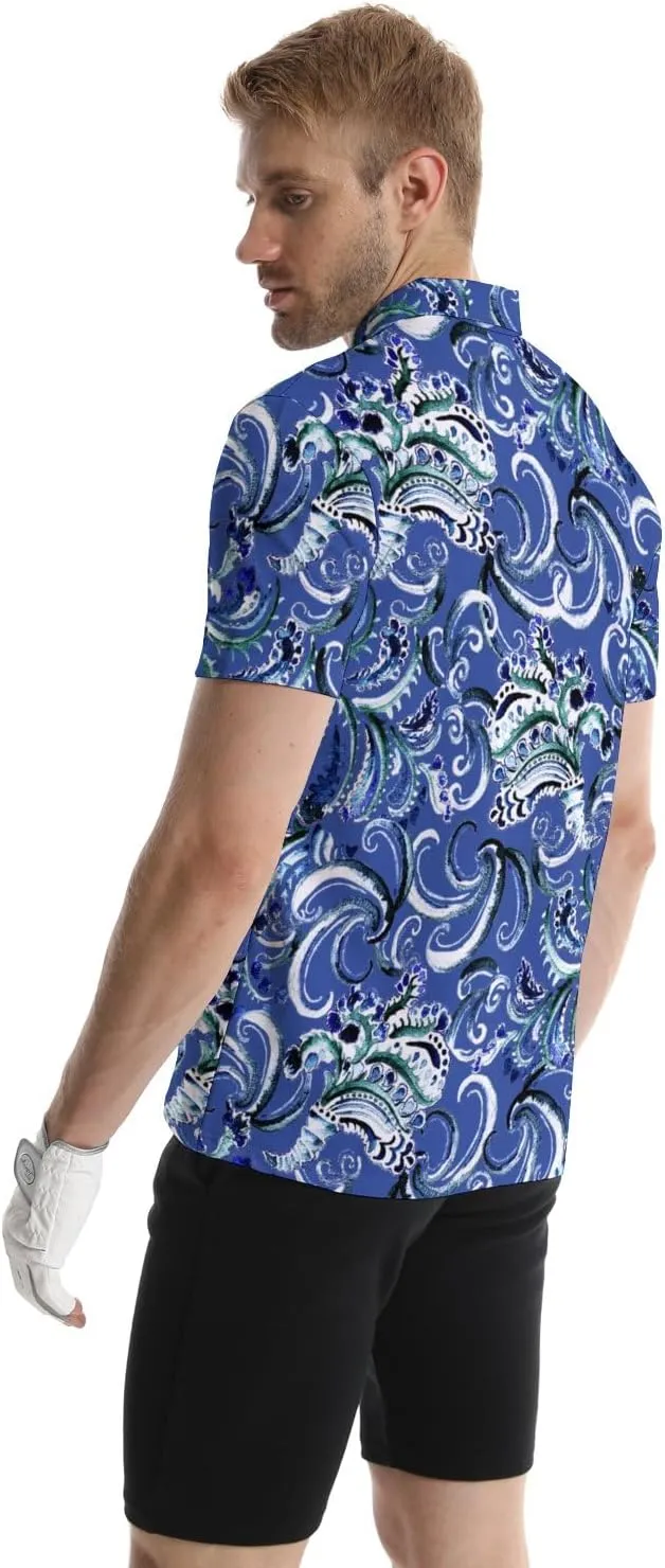 Polo Shirts for Men Funny Print Golf Polo Shirts for Men Lightweight 4 Way Stretch Men Golf Shirts Short Sleeve