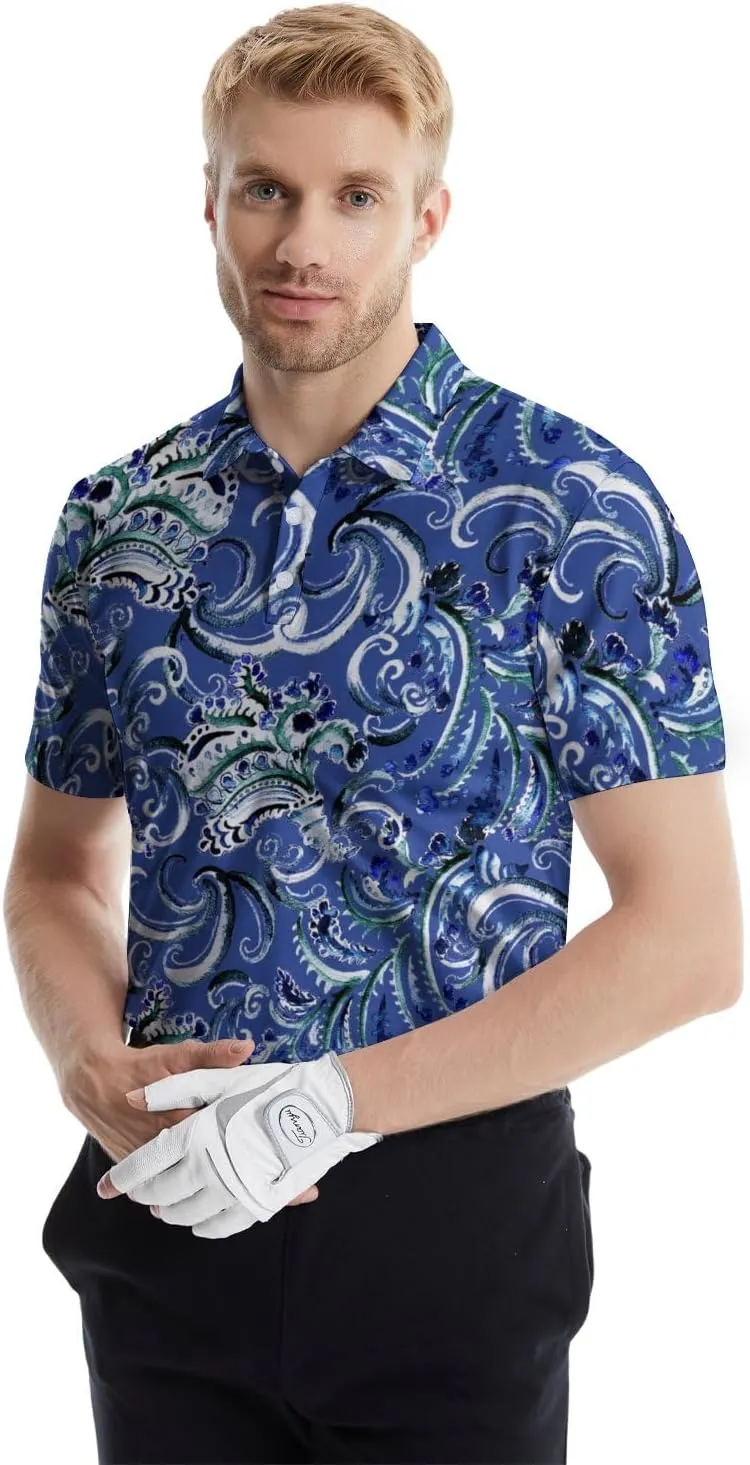 Polo Shirts for Men Funny Print Golf Polo Shirts for Men Lightweight 4 Way Stretch Men Golf Shirts Short Sleeve