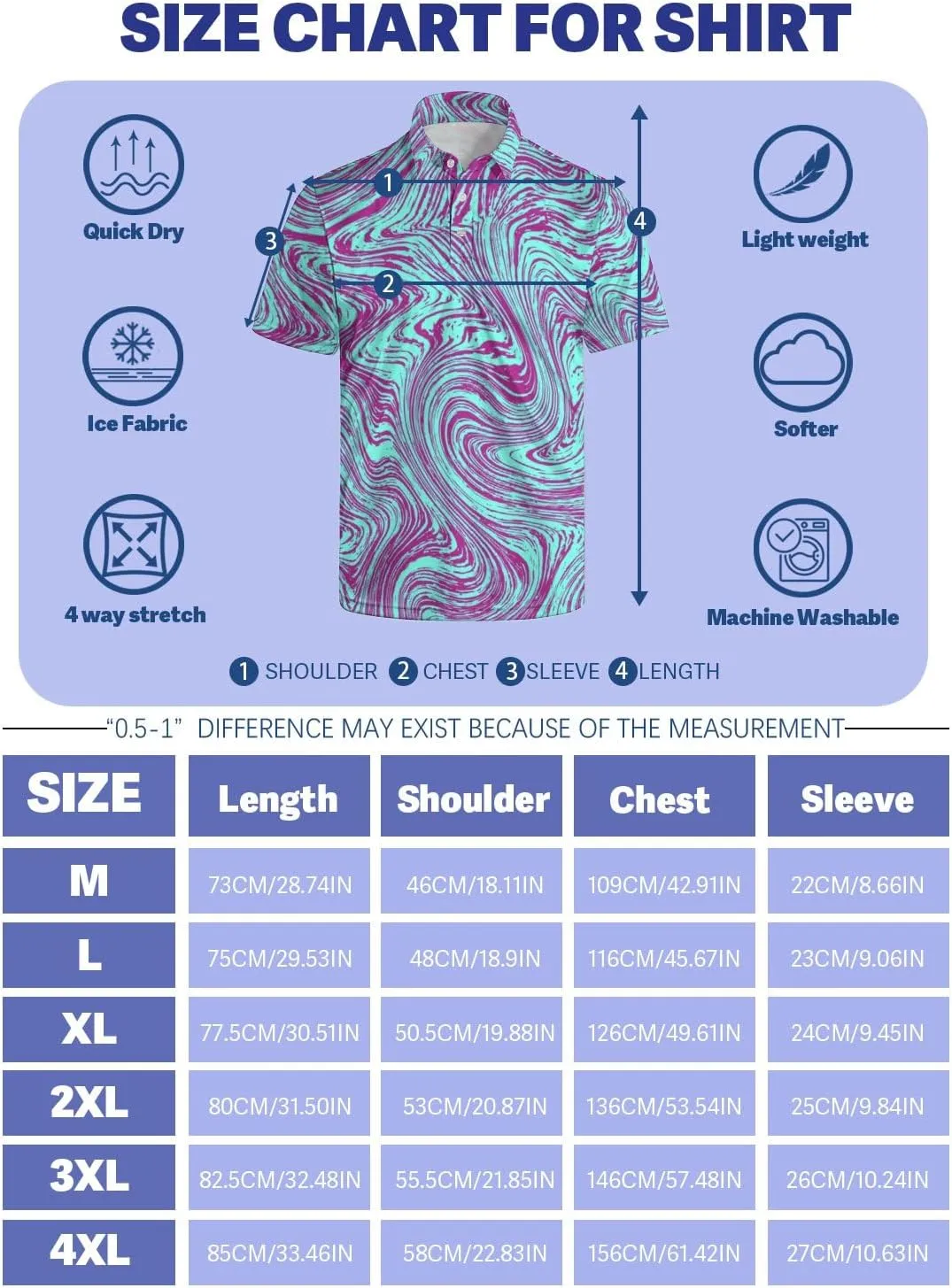 Polo Shirts for Men Funny Print Golf Polo Shirts for Men Lightweight 4 Way Stretch Men Golf Shirts Short Sleeve