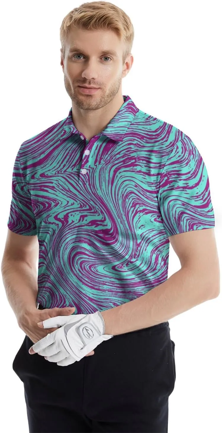 Polo Shirts for Men Funny Print Golf Polo Shirts for Men Lightweight 4 Way Stretch Men Golf Shirts Short Sleeve