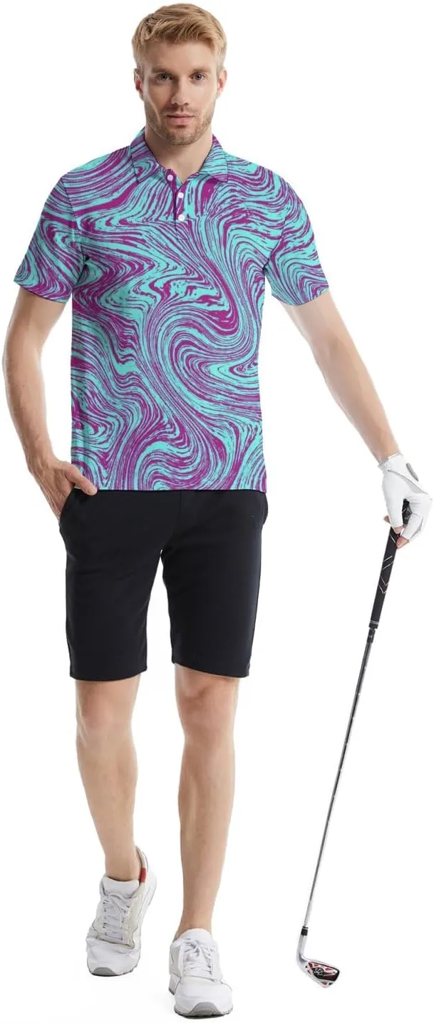 Polo Shirts for Men Funny Print Golf Polo Shirts for Men Lightweight 4 Way Stretch Men Golf Shirts Short Sleeve