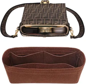 Purse Organizer Insert for Handbags, Softened Felt Insert Bag Organizer for Tote, Handbag Organizer fit for Baguette, Longchamp (Coffee, Small)