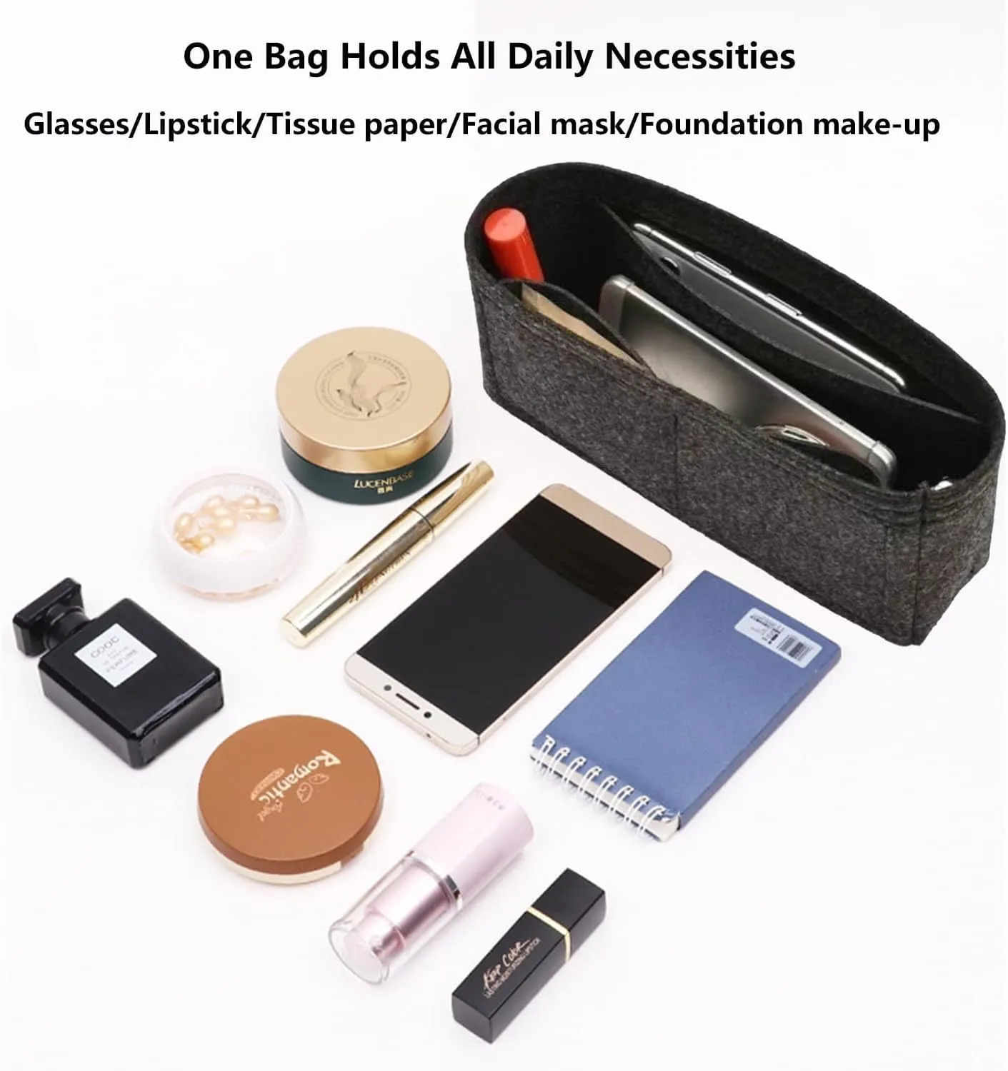 Purse Organizer Insert for Handbags, Softened Felt Insert Bag Organizer for Tote, Handbag Organizer fit for Baguette, Longchamp (Coffee, Small)