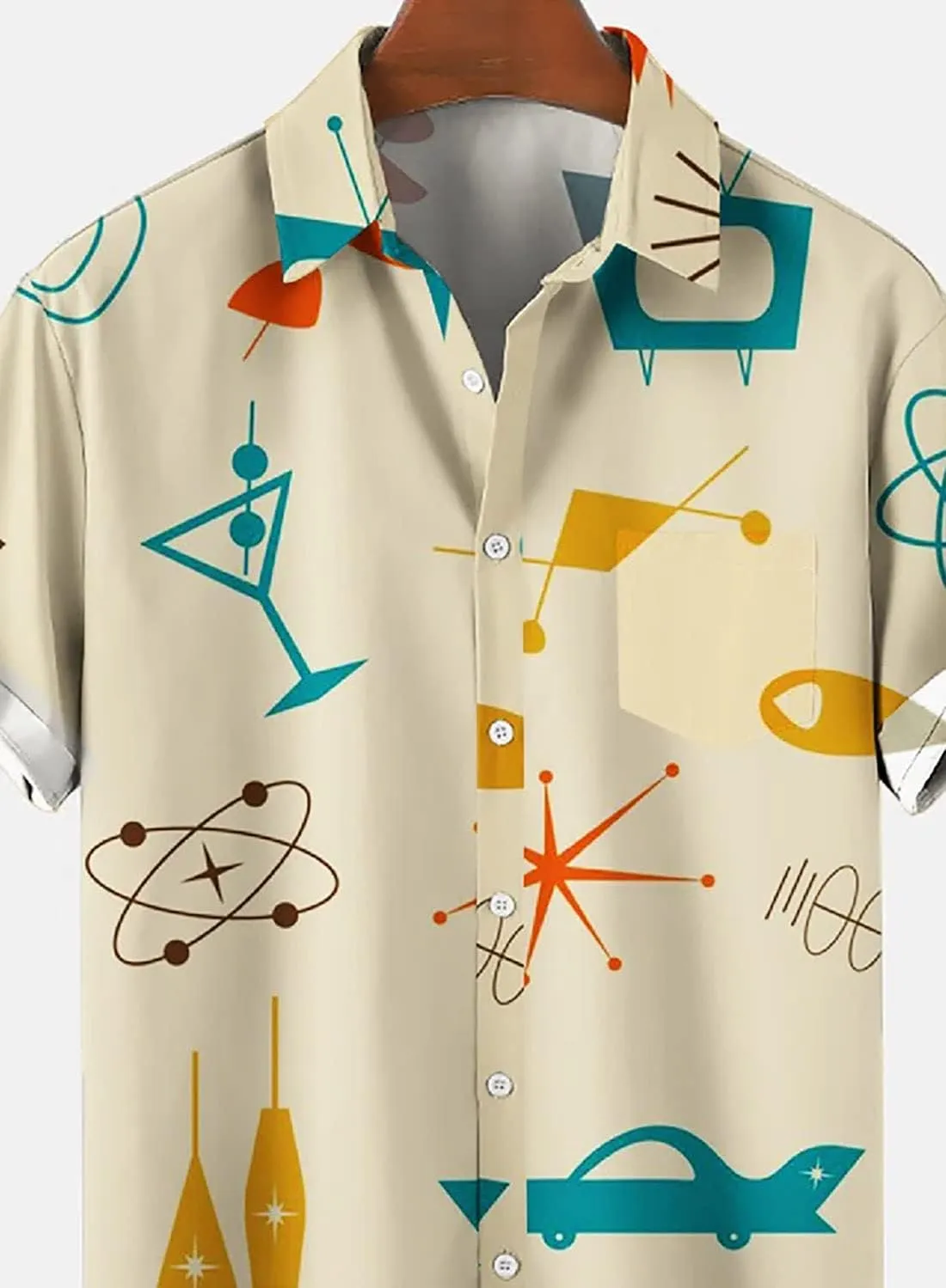 QIVICIMA Men's Retro Bowling Shirts 50s Rockabilly Style Button Down Shirts Vintage Style Camp Shirt