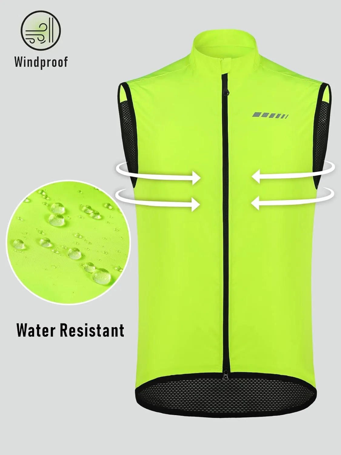 qualidyne Men's Cycling Vest Full Zip Windproof Bike Tank Top Reflective Sleeveless Cycling Jacket