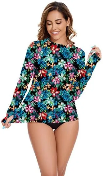 Rash Guard for Women UPF 50  Long Sleeve Rashguard Shirt Sun Protection Quick Dry Swim Shirt No Bottoms&Bras