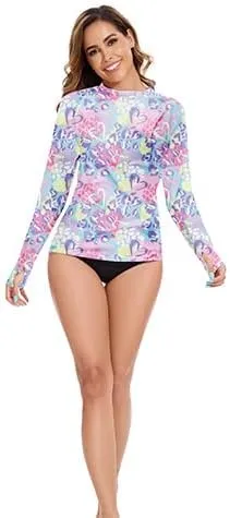 Rash Guard for Women UPF 50  Long Sleeve Rashguard Shirt Sun Protection Quick Dry Swim Shirt No Bottoms&Bras