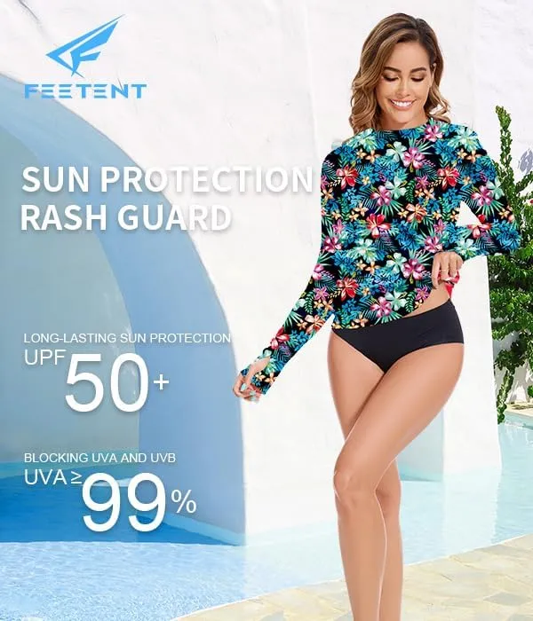Rash Guard for Women UPF 50  Long Sleeve Rashguard Shirt Sun Protection Quick Dry Swim Shirt No Bottoms&Bras