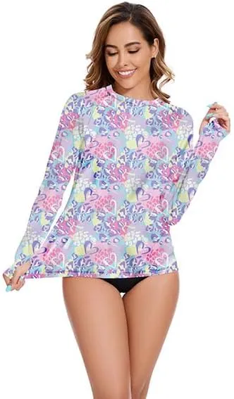 Rash Guard for Women UPF 50  Long Sleeve Rashguard Shirt Sun Protection Quick Dry Swim Shirt No Bottoms&Bras