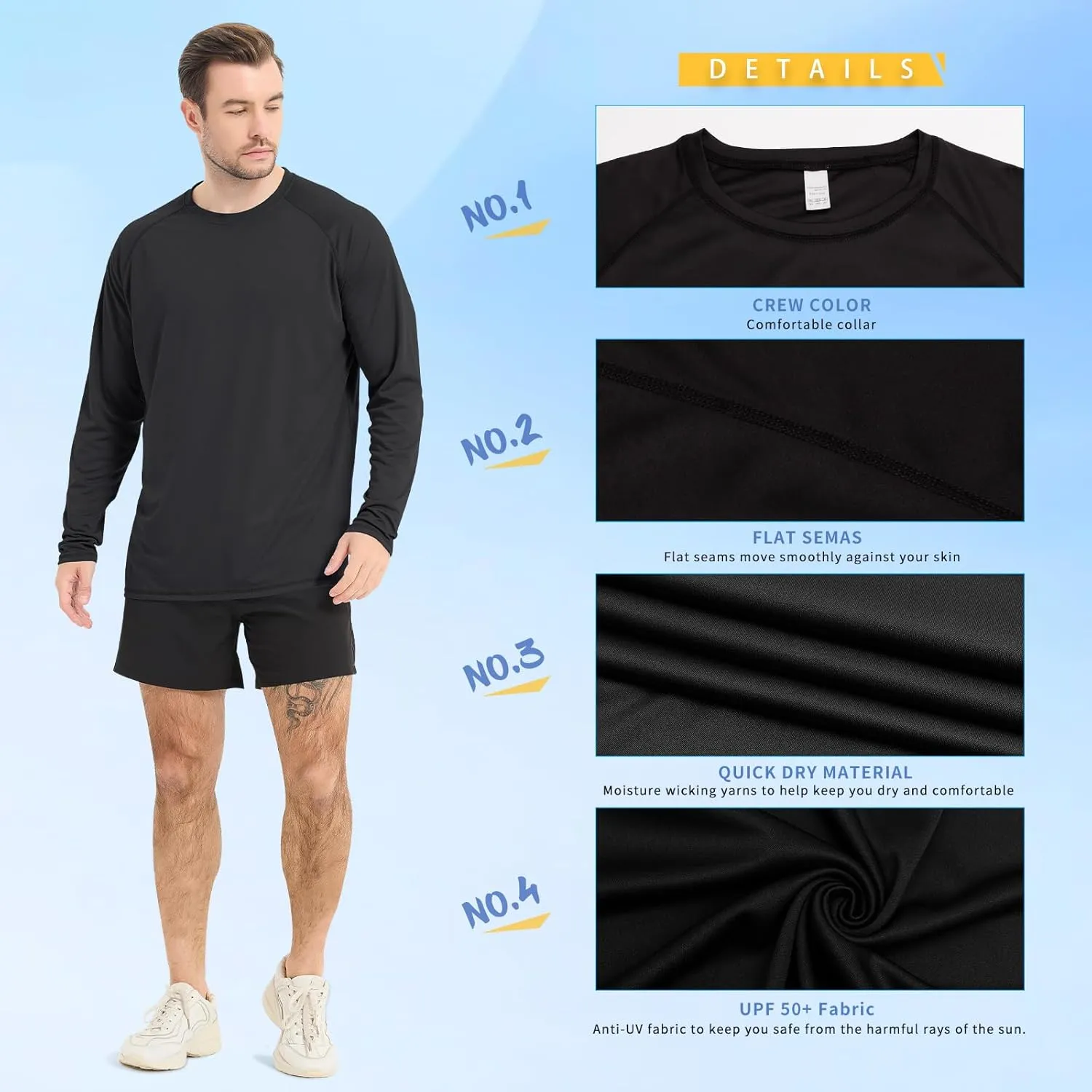 Rash Guard Shirts for Men Long Sleeve Sun Protection Shirts Outdoor Regular Fit Swim Shirt Quick Dry