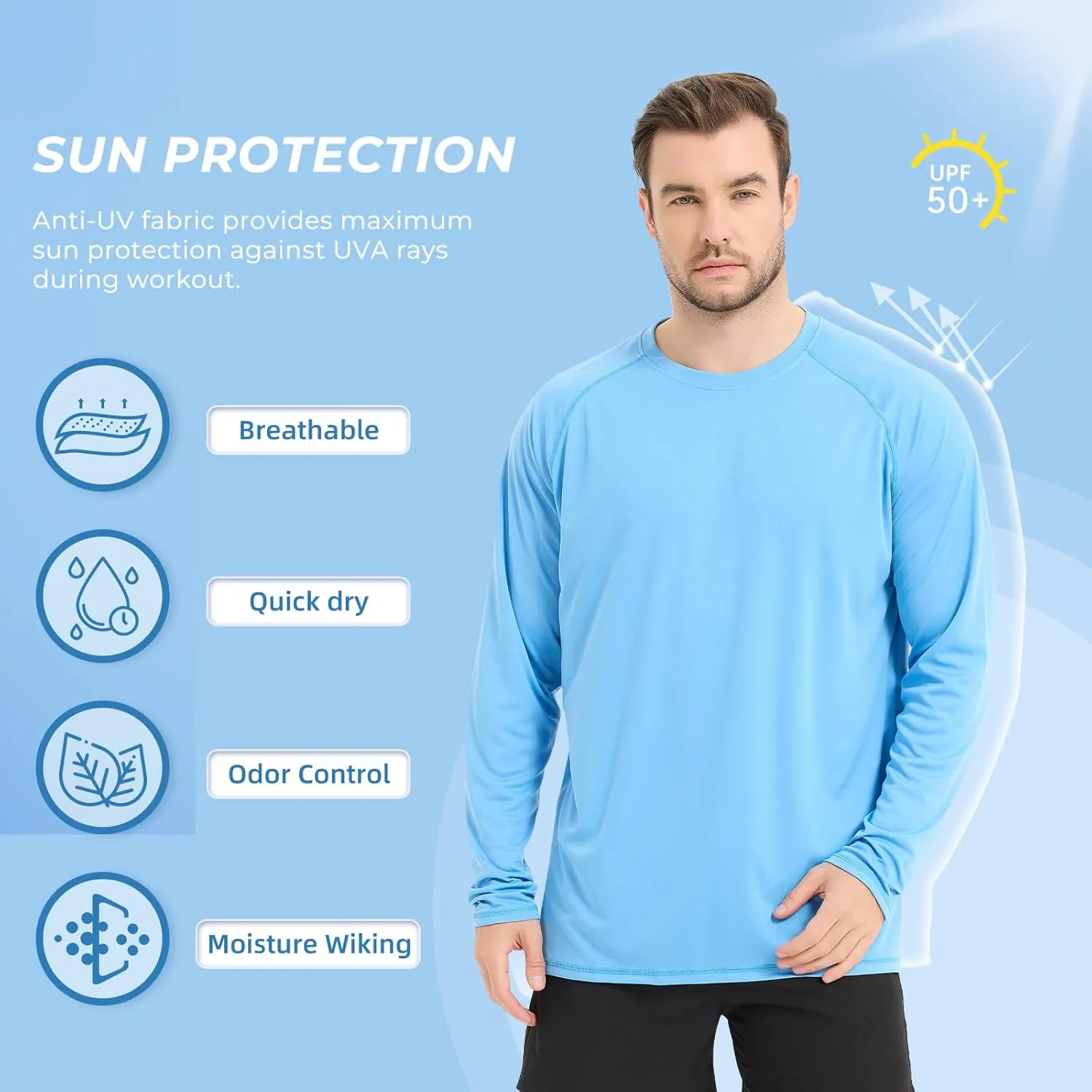 Rash Guard Shirts for Men Long Sleeve Sun Protection Shirts Outdoor Regular Fit Swim Shirt Quick Dry