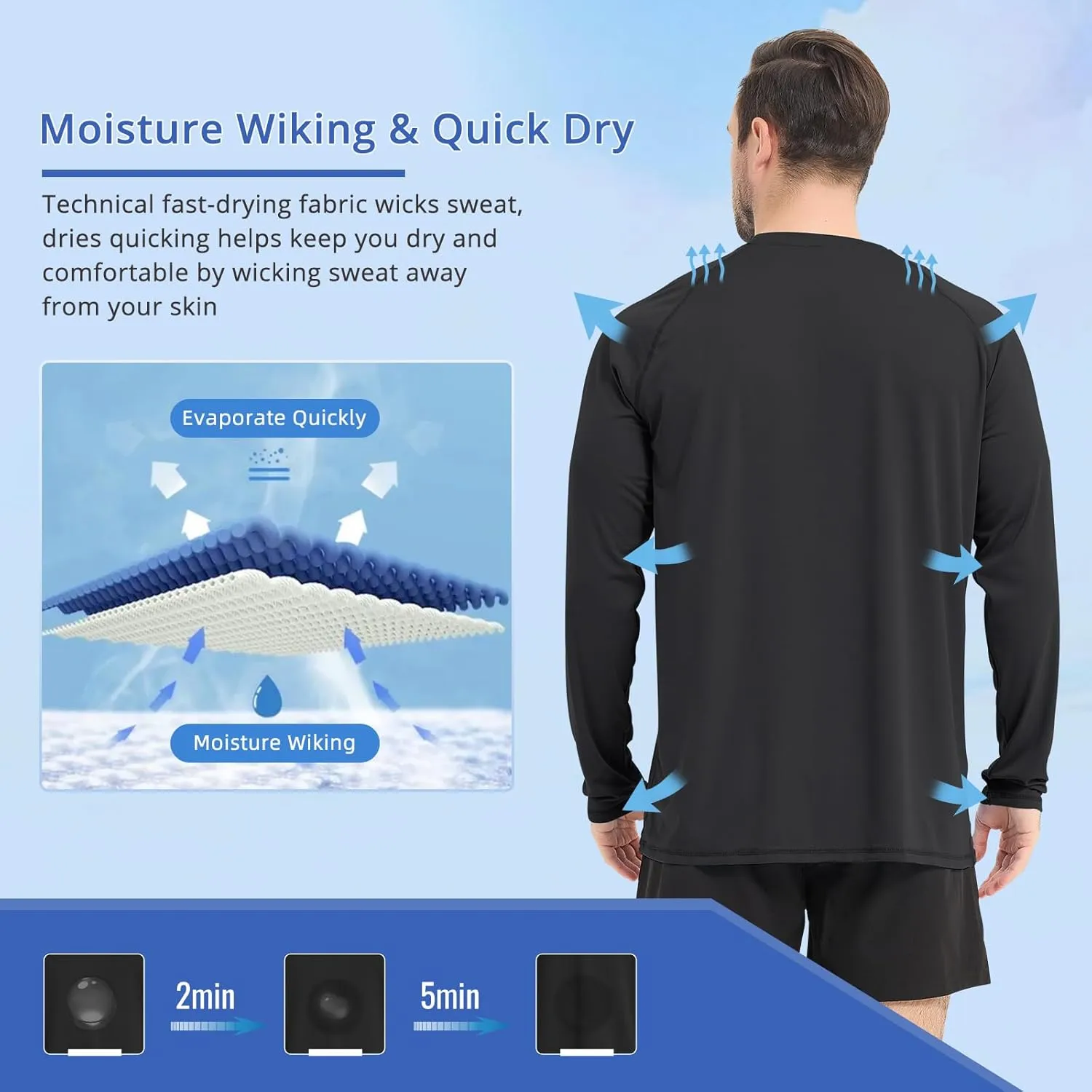 Rash Guard Shirts for Men Long Sleeve Sun Protection Shirts Outdoor Regular Fit Swim Shirt Quick Dry