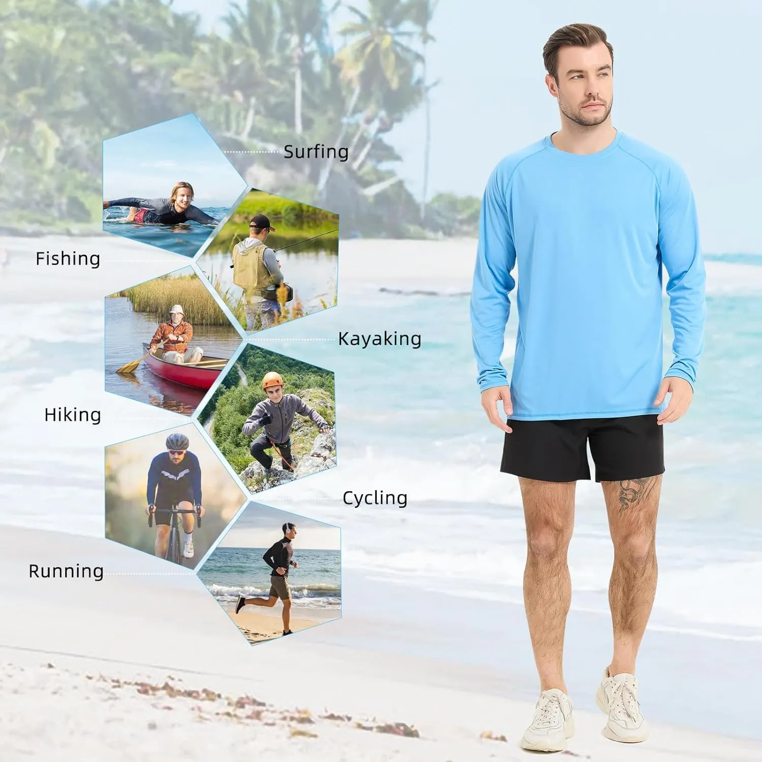 Rash Guard Shirts for Men Long Sleeve Sun Protection Shirts Outdoor Regular Fit Swim Shirt Quick Dry