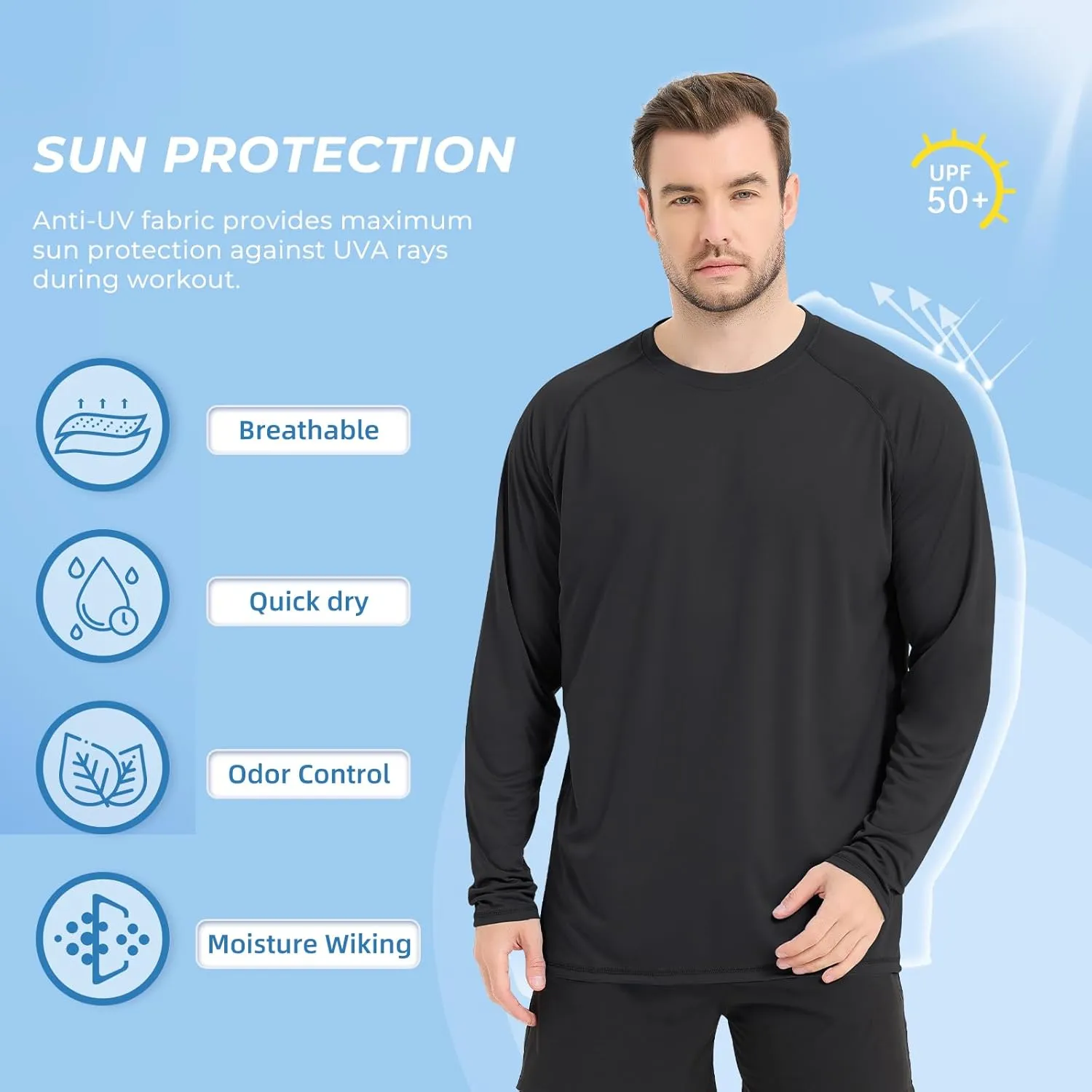 Rash Guard Shirts for Men Long Sleeve Sun Protection Shirts Outdoor Regular Fit Swim Shirt Quick Dry
