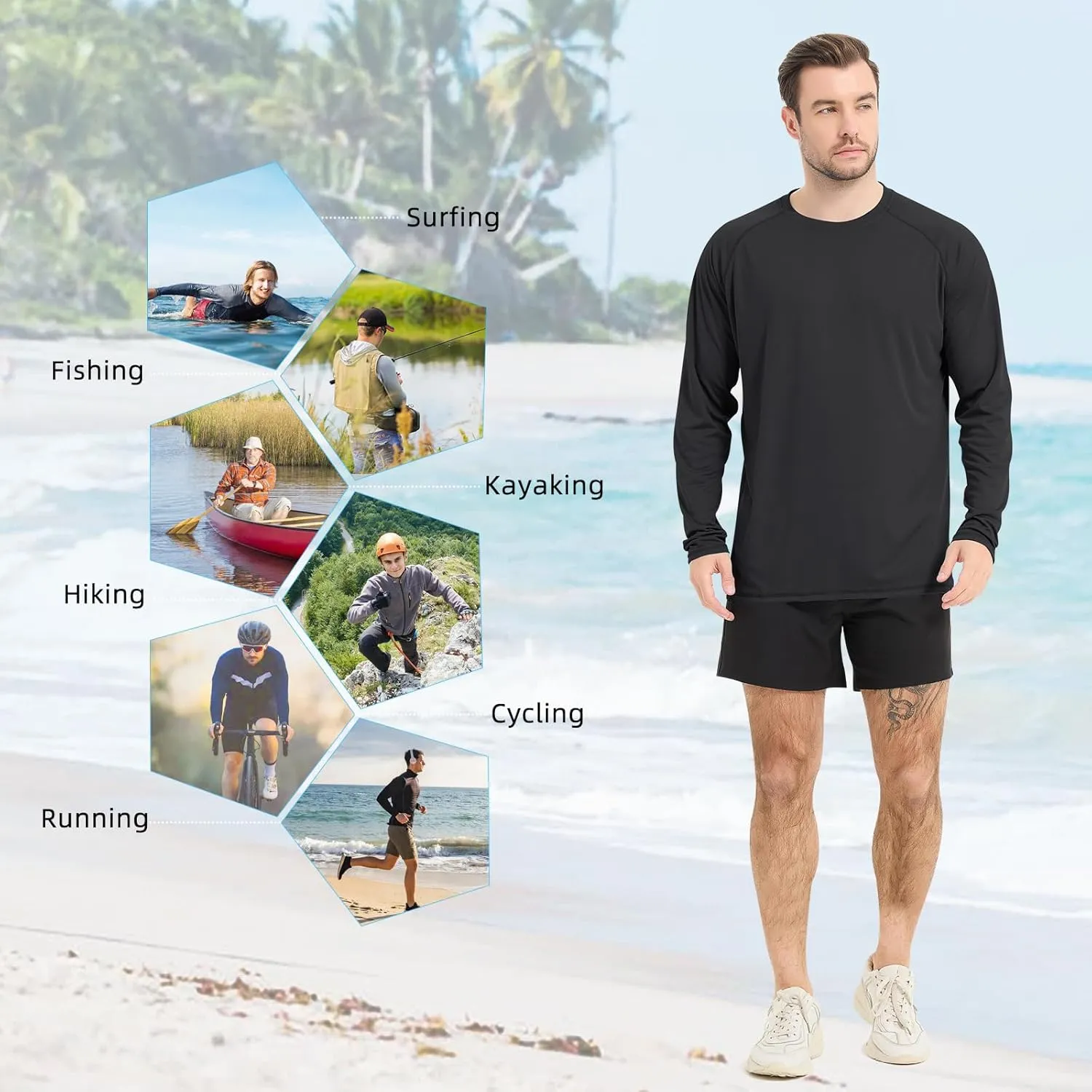 Rash Guard Shirts for Men Long Sleeve Sun Protection Shirts Outdoor Regular Fit Swim Shirt Quick Dry