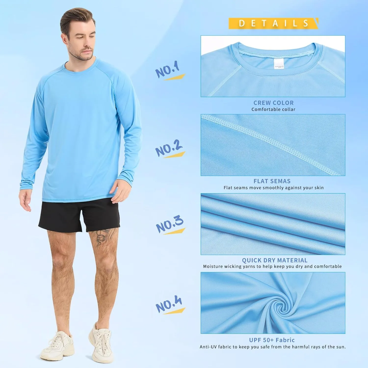 Rash Guard Shirts for Men Long Sleeve Sun Protection Shirts Outdoor Regular Fit Swim Shirt Quick Dry