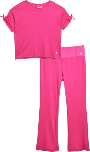 RBX Girls' Flare Leggings Set - 2 Piece Short Sleeve Crew Neck Ribbed T-Shirt and Yoga Wide Leg Pants for Girls (Sizes: 4-12)
