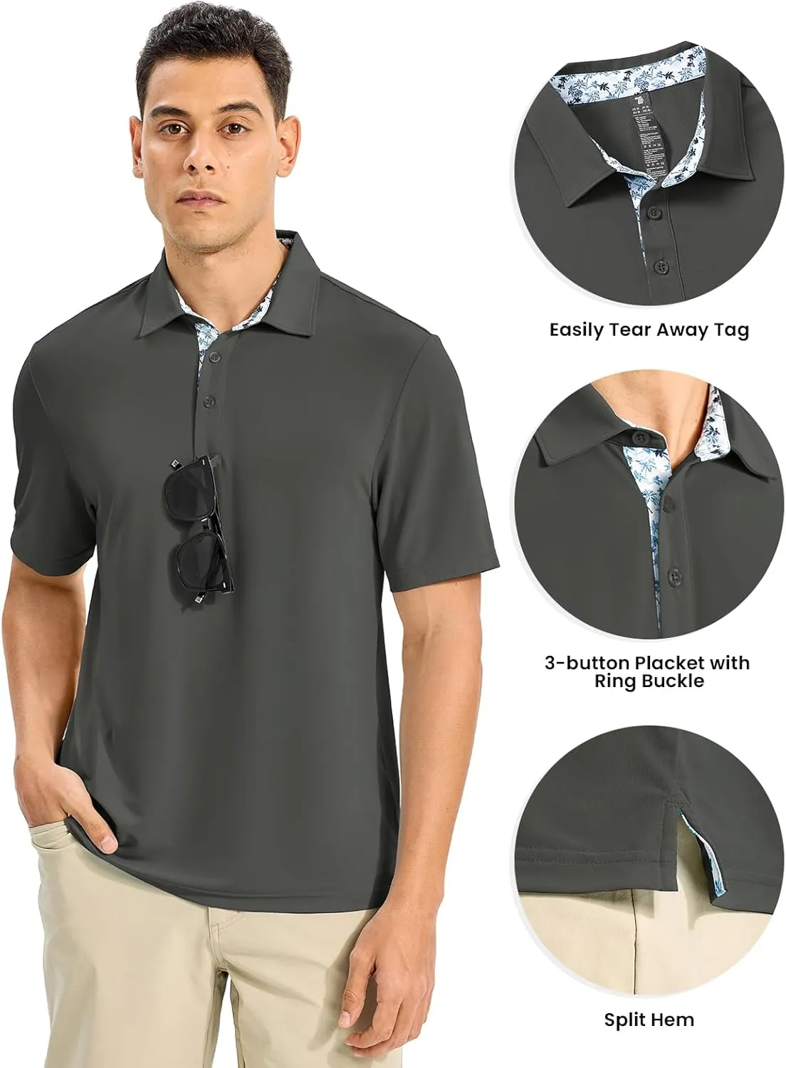 Rdruko Mens Polo Shirts Short Sleeve Dry Fit Moisture Wicking Sports Golf Tennis T-Shirt
