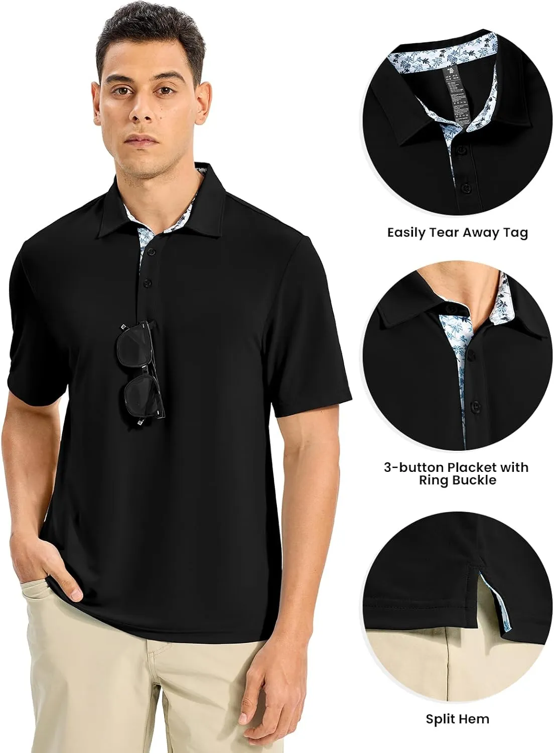 Rdruko Mens Polo Shirts Short Sleeve Dry Fit Moisture Wicking Sports Golf Tennis T-Shirt