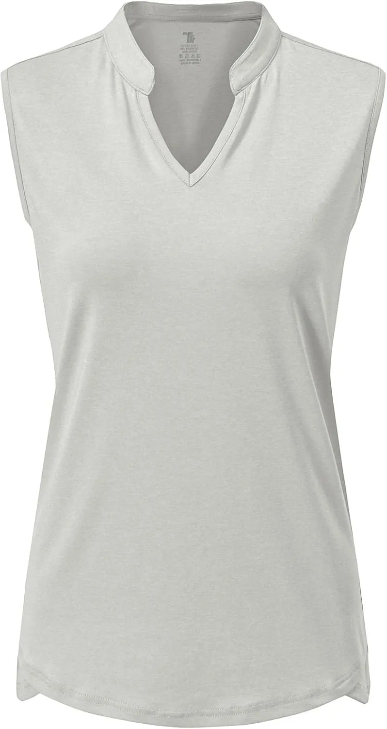 Rdruko Women's Golf Shirts Sleeveless Quick Dry V-Neck Tennis Running Athletic Tennis Polo Shirts