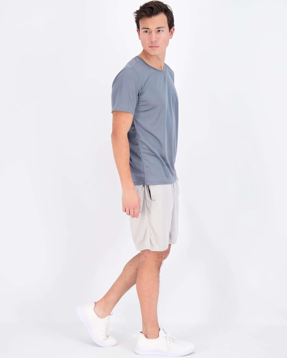 Real Essentials 5 Pack: Men's Mesh Quick Dry Short Sleeve V-Neck T-Shirt - Athletic Performance (Available in Big & Tall)