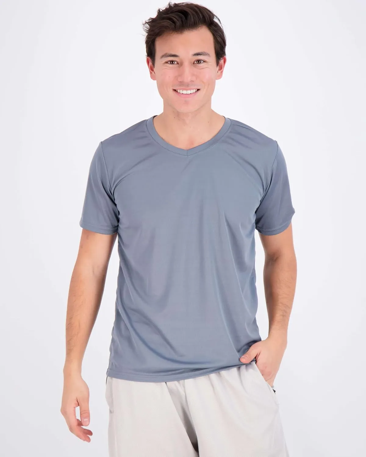 Real Essentials 5 Pack: Men's Mesh Quick Dry Short Sleeve V-Neck T-Shirt - Athletic Performance (Available in Big & Tall)