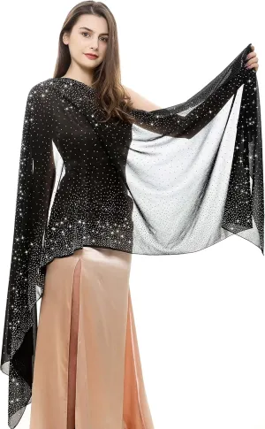 REEMONDE Womens Rhinestones Pashmina Shawls and Wraps for Evening Dresses Chiffon Shawl Sparkly Scarf