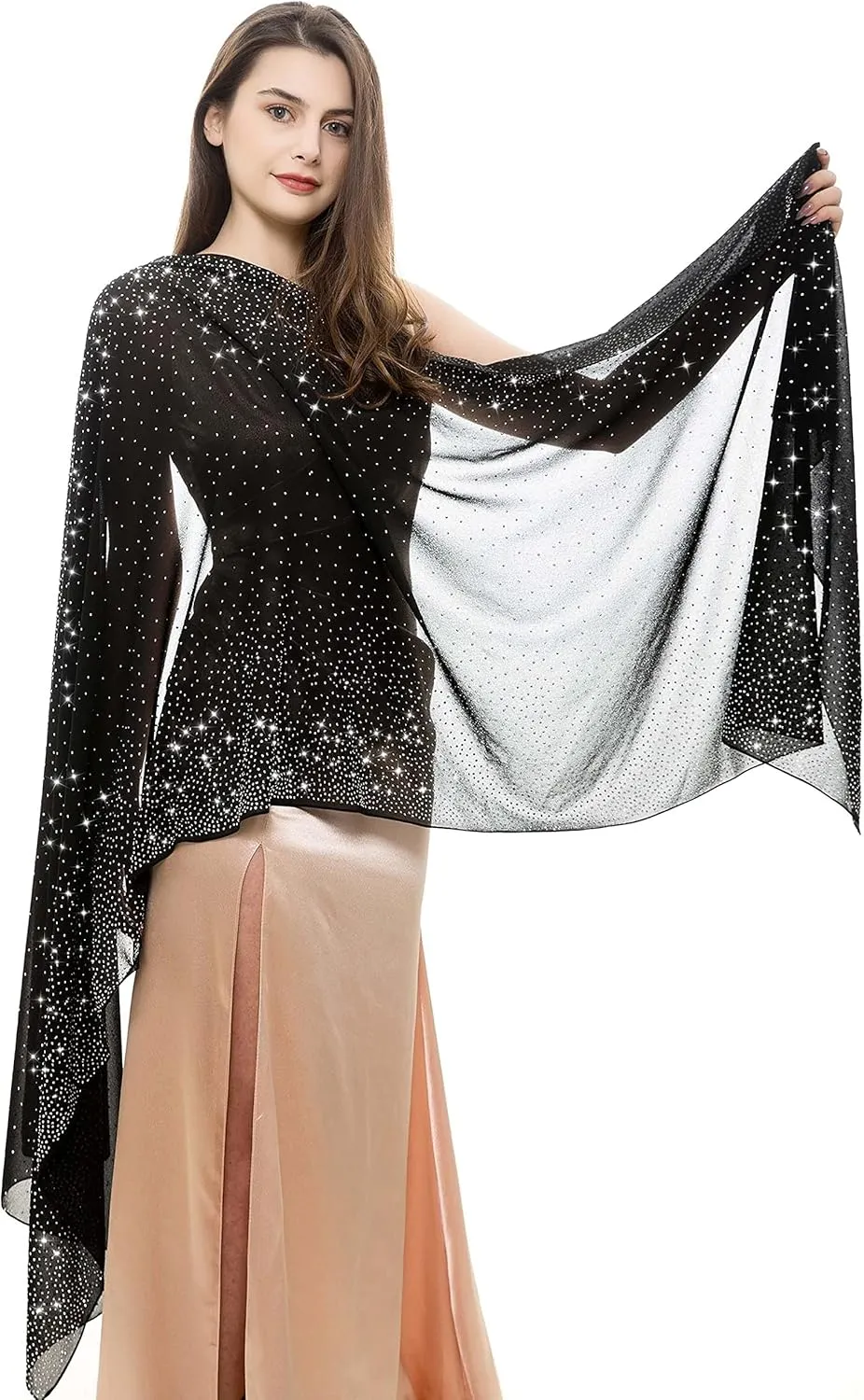 REEMONDE Womens Rhinestones Pashmina Shawls and Wraps for Evening Dresses Chiffon Shawl Sparkly Scarf
