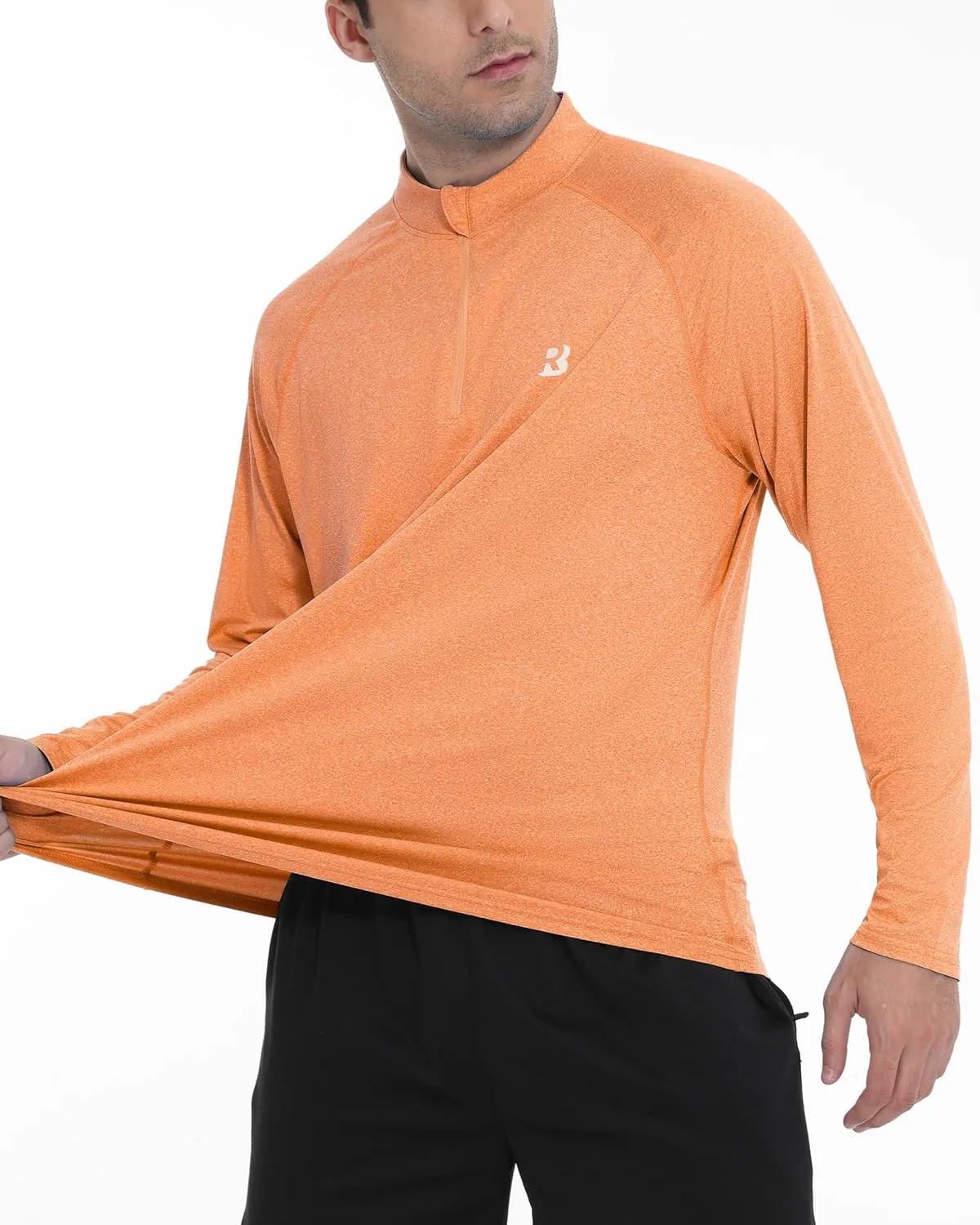 Roadbox Quarter Zip Pullover Men Sun Shirts, Running Workout Long Sleeve UV Shirt, UPF 50  Quick Dry Athletic Rash Guard