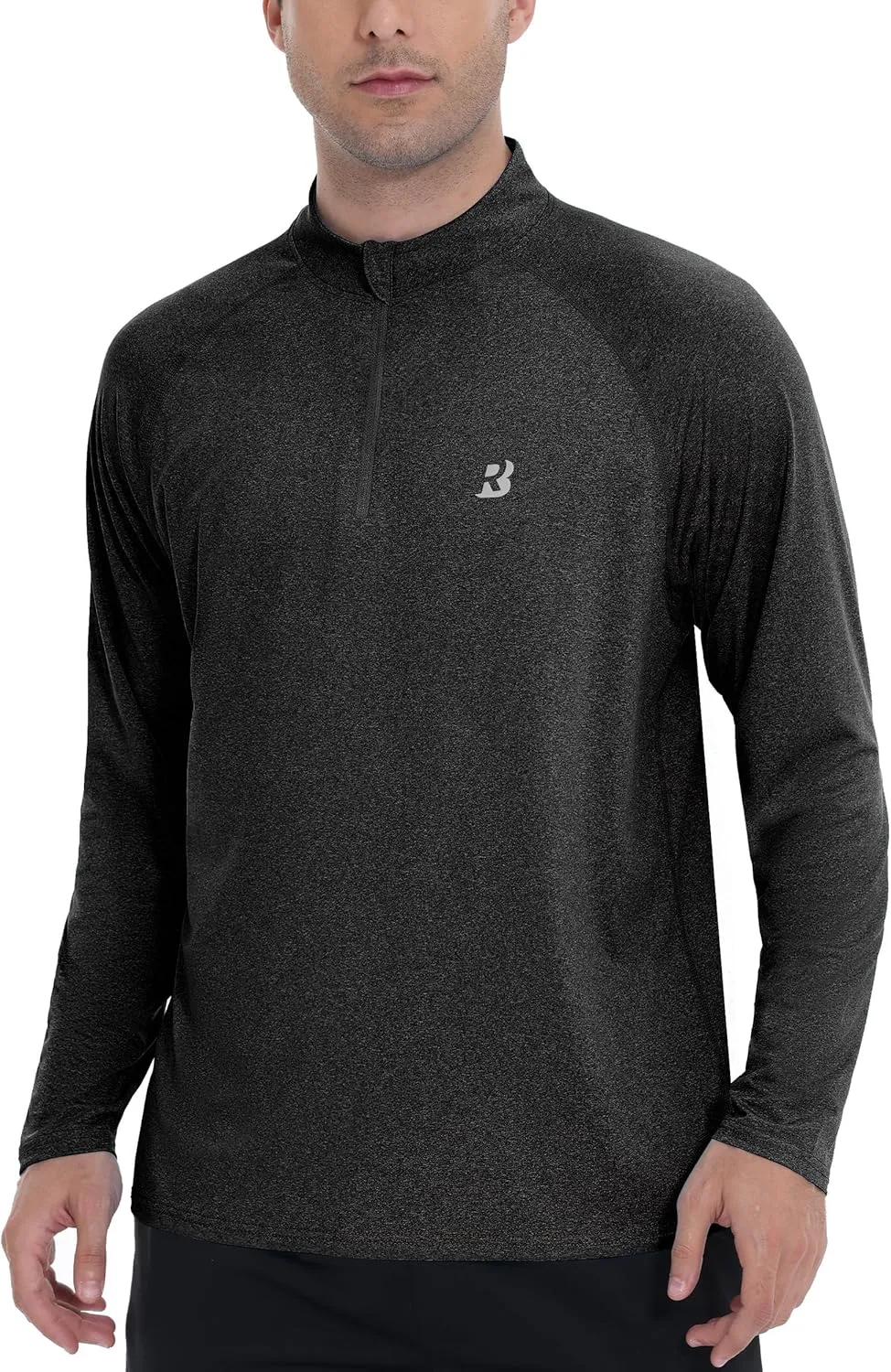 Roadbox Quarter Zip Pullover Men Sun Shirts, Running Workout Long Sleeve UV Shirt, UPF 50  Quick Dry Athletic Rash Guard