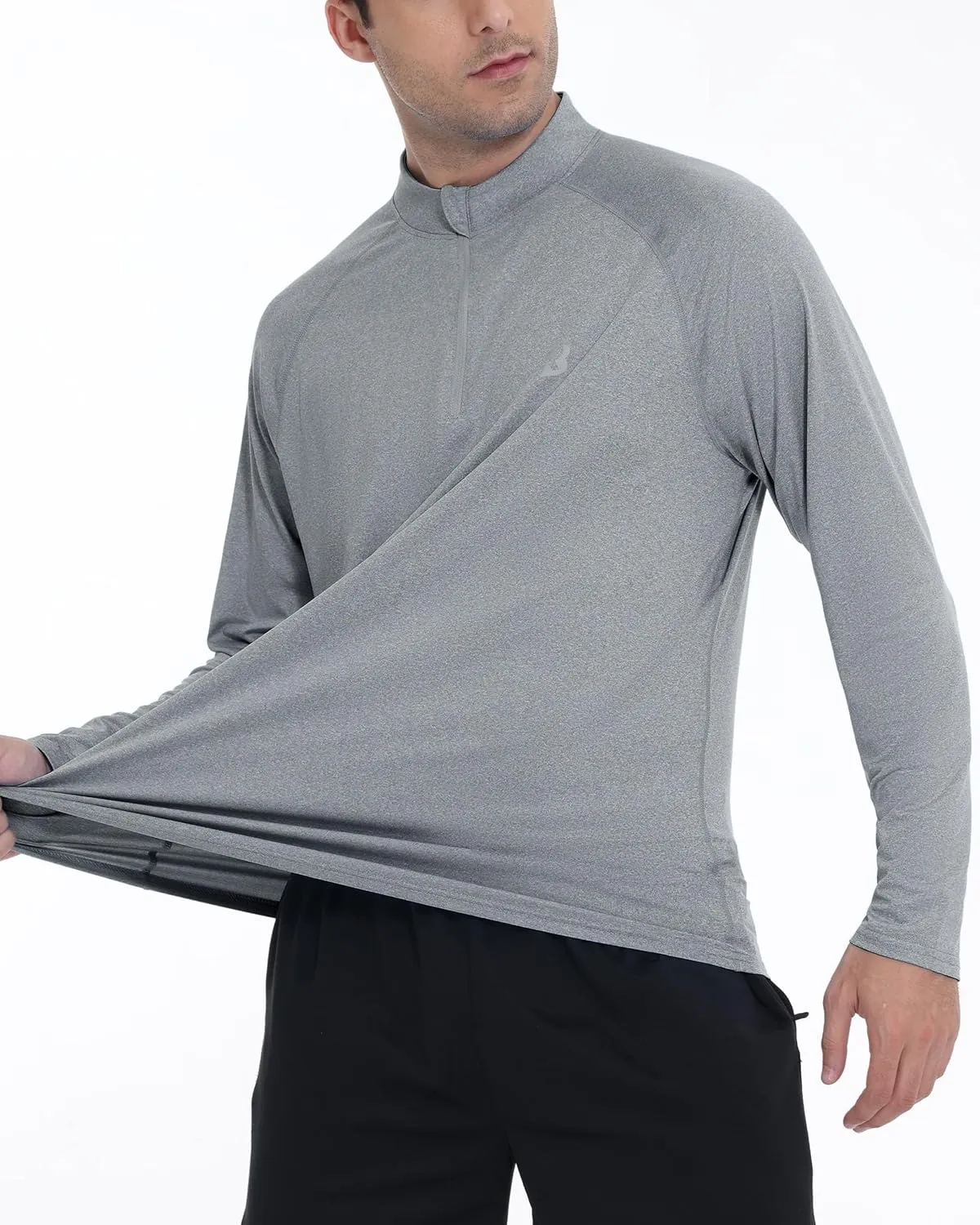 Roadbox Quarter Zip Pullover Men Sun Shirts, Running Workout Long Sleeve UV Shirt, UPF 50  Quick Dry Athletic Rash Guard