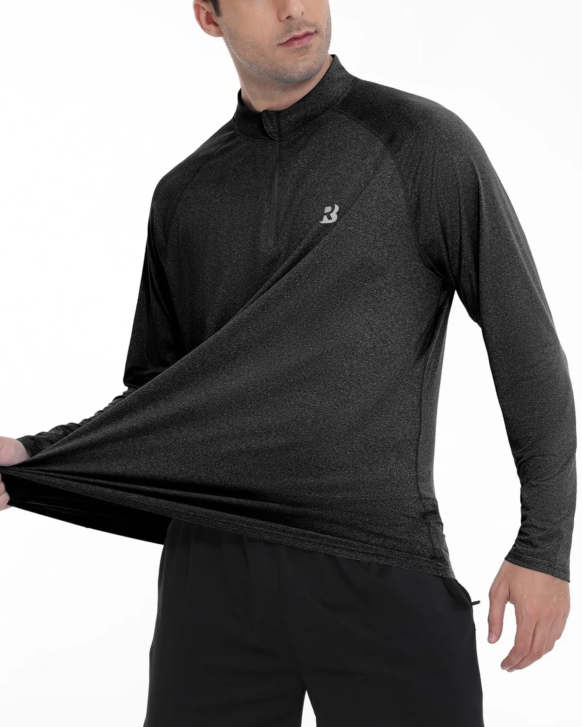 Roadbox Quarter Zip Pullover Men Sun Shirts, Running Workout Long Sleeve UV Shirt, UPF 50  Quick Dry Athletic Rash Guard
