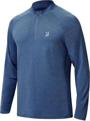 Roadbox Quarter Zip Pullover Men Sun Shirts, Running Workout Long Sleeve UV Shirt, UPF 50  Quick Dry Athletic Rash Guard