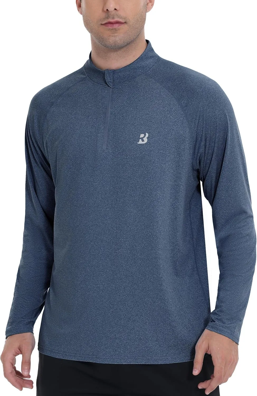 Roadbox Quarter Zip Pullover Men Sun Shirts, Running Workout Long Sleeve UV Shirt, UPF 50  Quick Dry Athletic Rash Guard