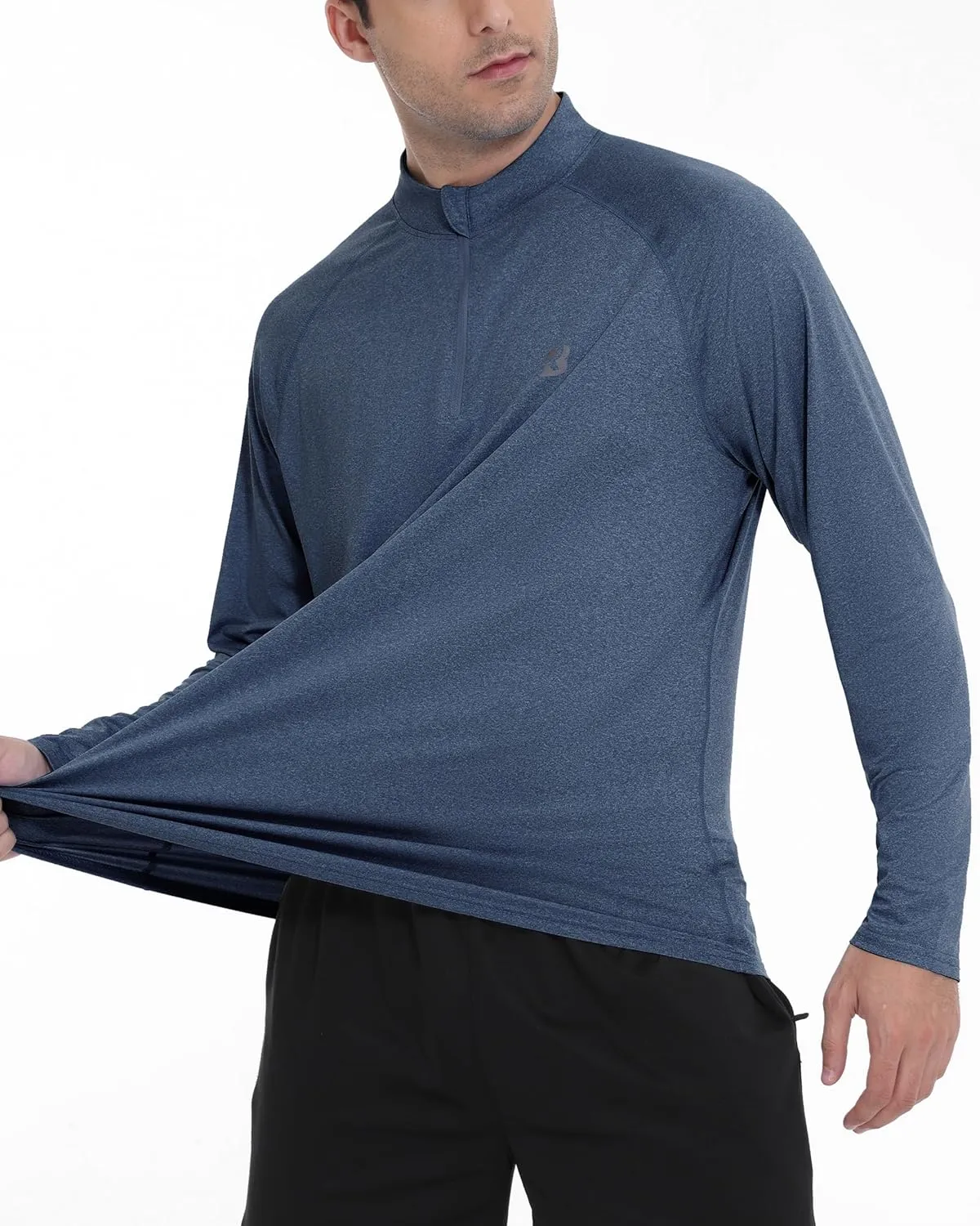 Roadbox Quarter Zip Pullover Men Sun Shirts, Running Workout Long Sleeve UV Shirt, UPF 50  Quick Dry Athletic Rash Guard