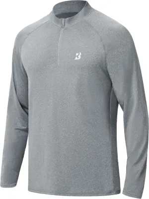 Roadbox Quarter Zip Pullover Men Sun Shirts, Running Workout Long Sleeve UV Shirt, UPF 50  Quick Dry Athletic Rash Guard