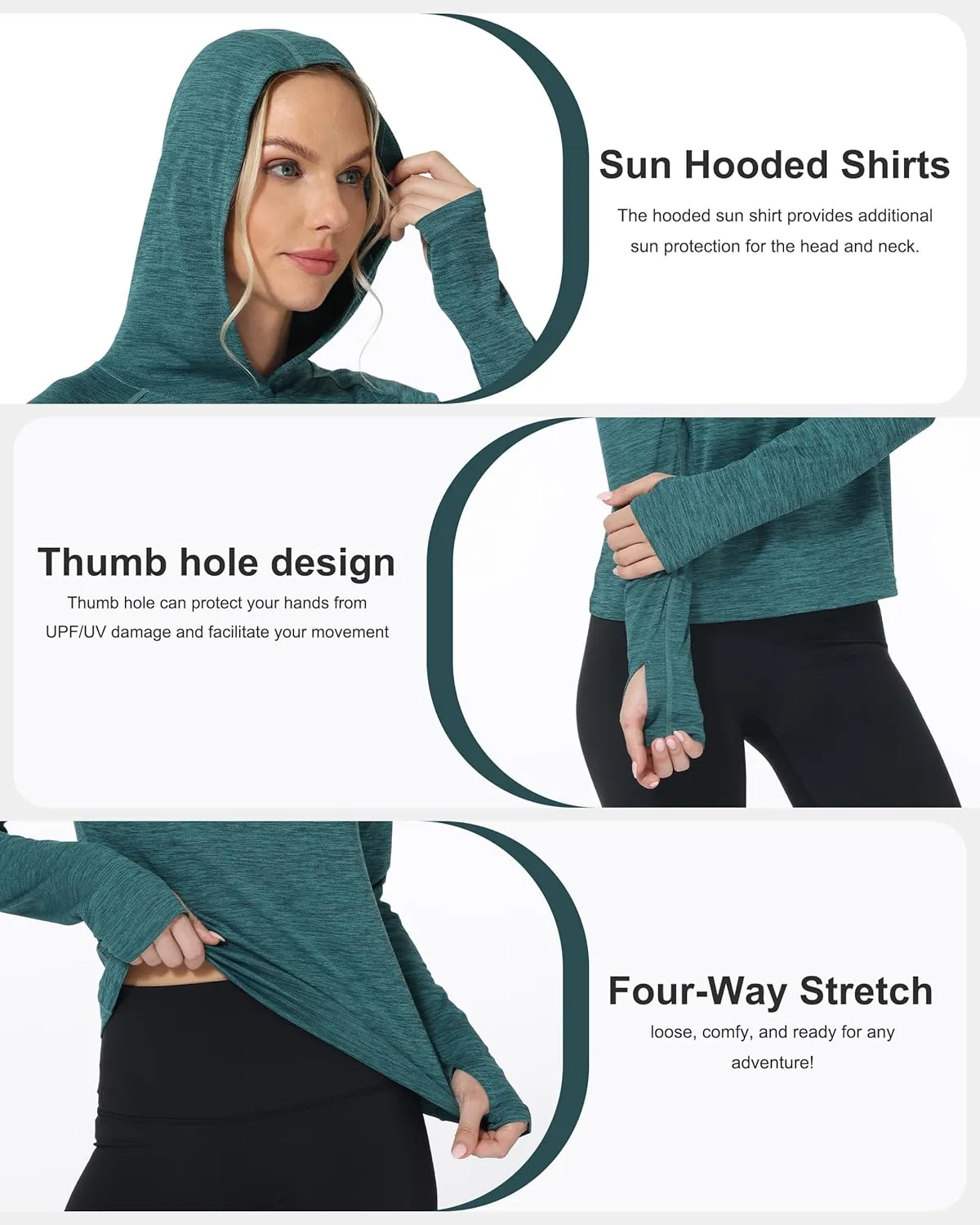 Roadbox Womens UPF 50  Hoodie, Long Sleeve Sun Protection Hooded Shirts, UV Lightweight Hiking Fishing Rash Guard