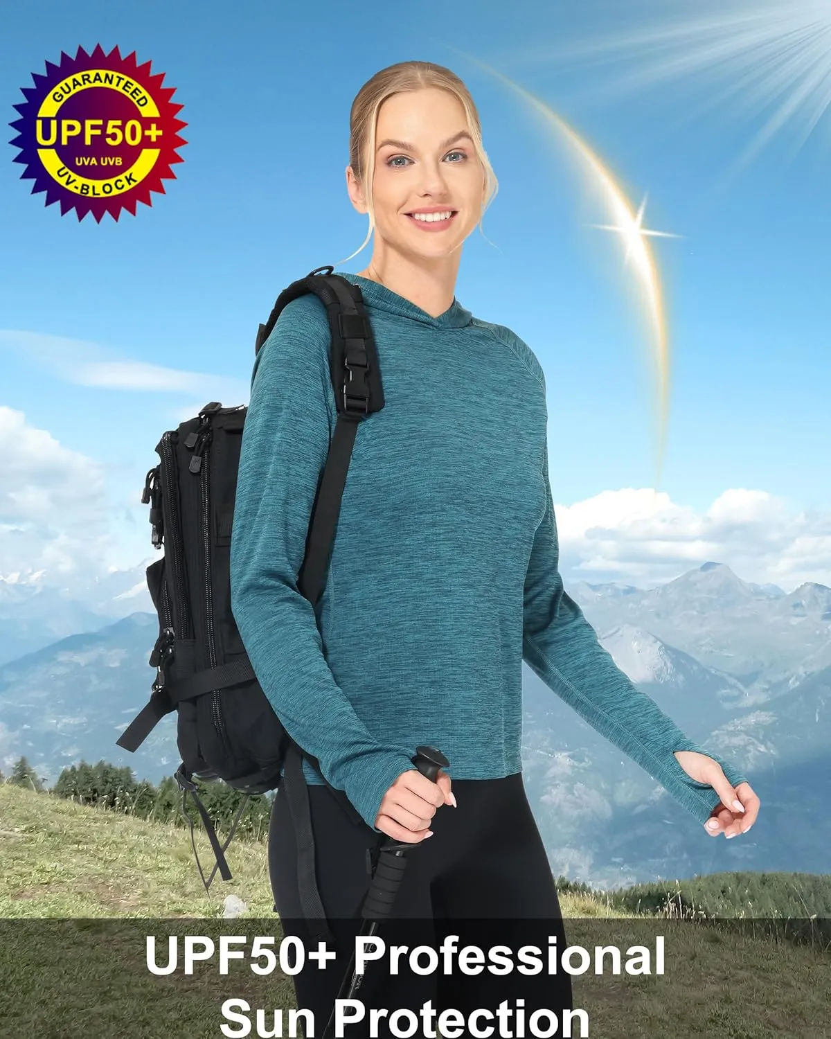Roadbox Womens UPF 50  Hoodie, Long Sleeve Sun Protection Hooded Shirts, UV Lightweight Hiking Fishing Rash Guard