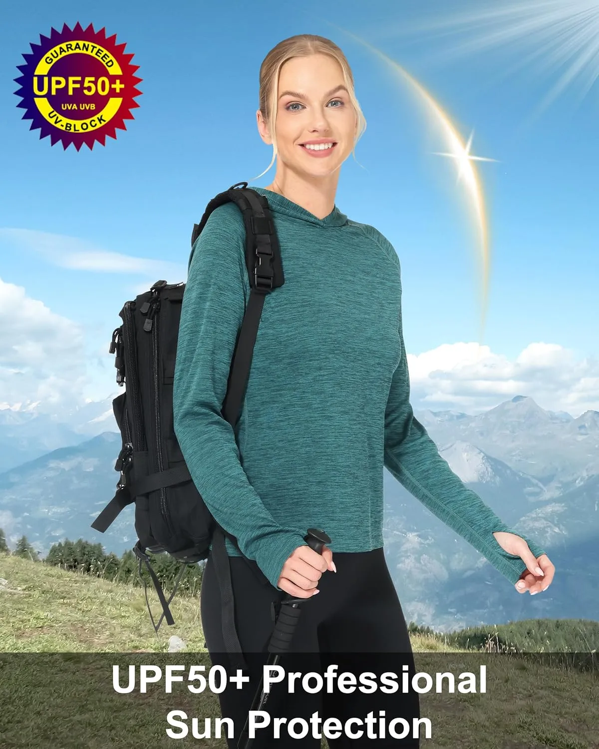 Roadbox Womens UPF 50  Hoodie, Long Sleeve Sun Protection Hooded Shirts, UV Lightweight Hiking Fishing Rash Guard