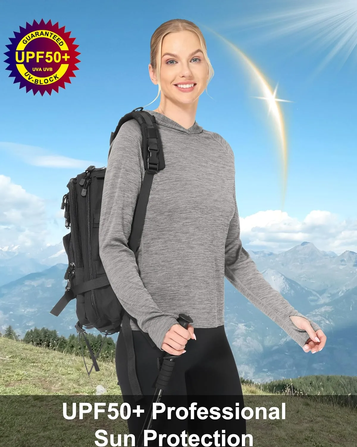 Roadbox Womens UPF 50  Hoodie, Long Sleeve Sun Protection Hooded Shirts, UV Lightweight Hiking Fishing Rash Guard