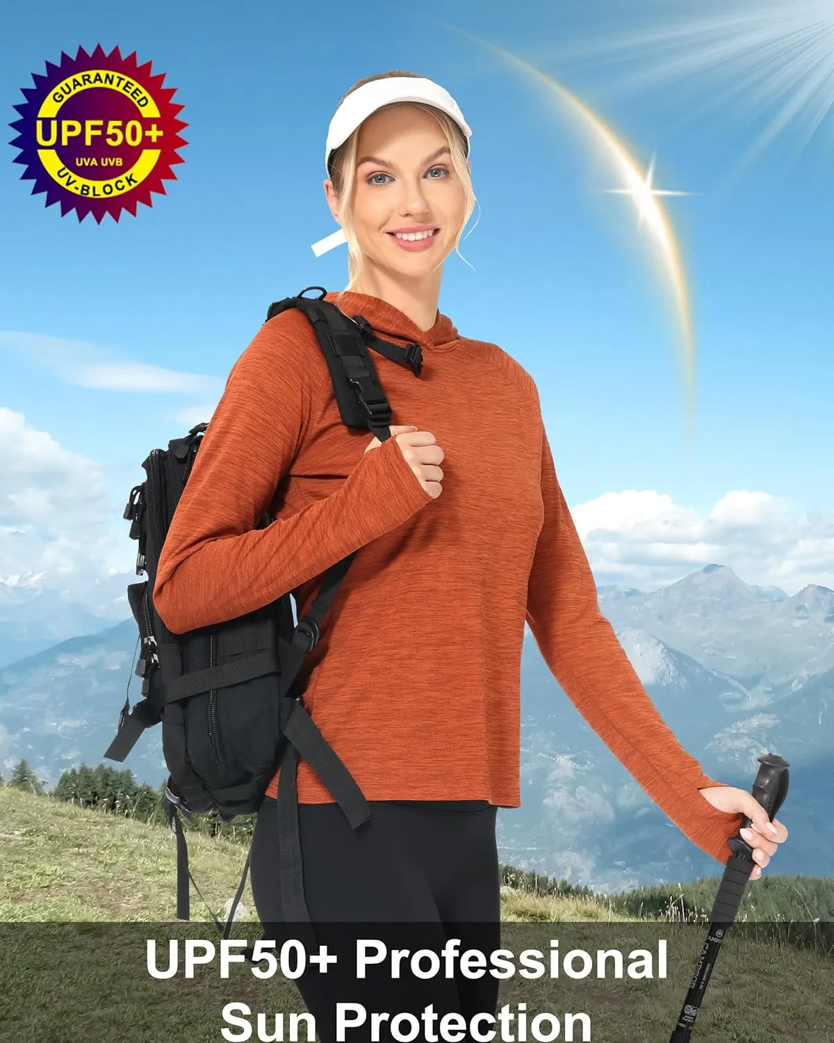 Roadbox Womens UPF 50  Hoodie, Long Sleeve Sun Protection Hooded Shirts, UV Lightweight Hiking Fishing Rash Guard