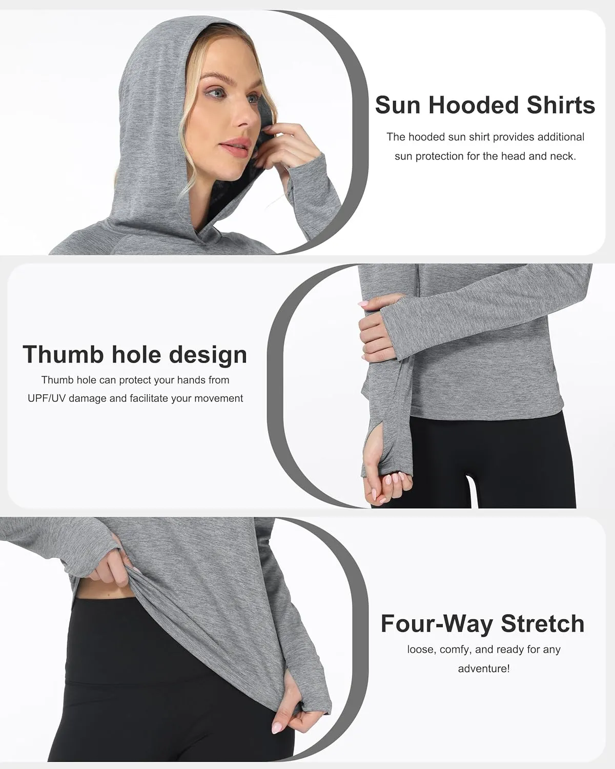 Roadbox Womens UPF 50  Hoodie, Long Sleeve Sun Protection Hooded Shirts, UV Lightweight Hiking Fishing Rash Guard