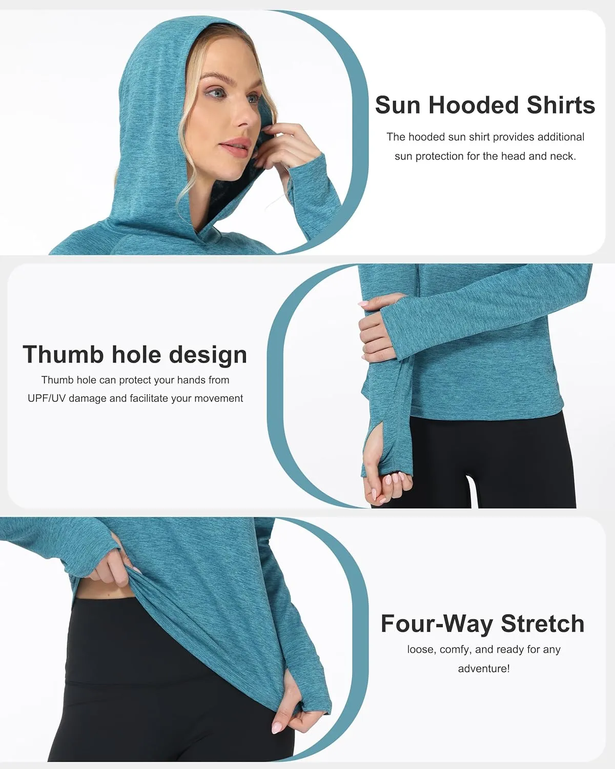 Roadbox Womens UPF 50  Hoodie, Long Sleeve Sun Protection Hooded Shirts, UV Lightweight Hiking Fishing Rash Guard
